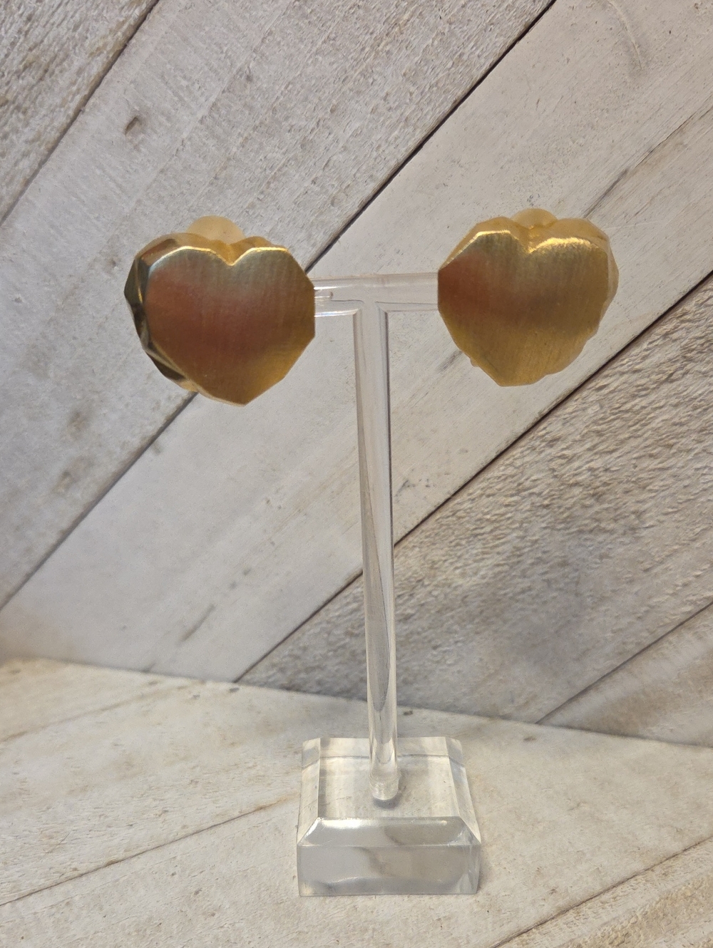 Vintage Brushed Gold Colour Chunky Heart Clip On Earrings